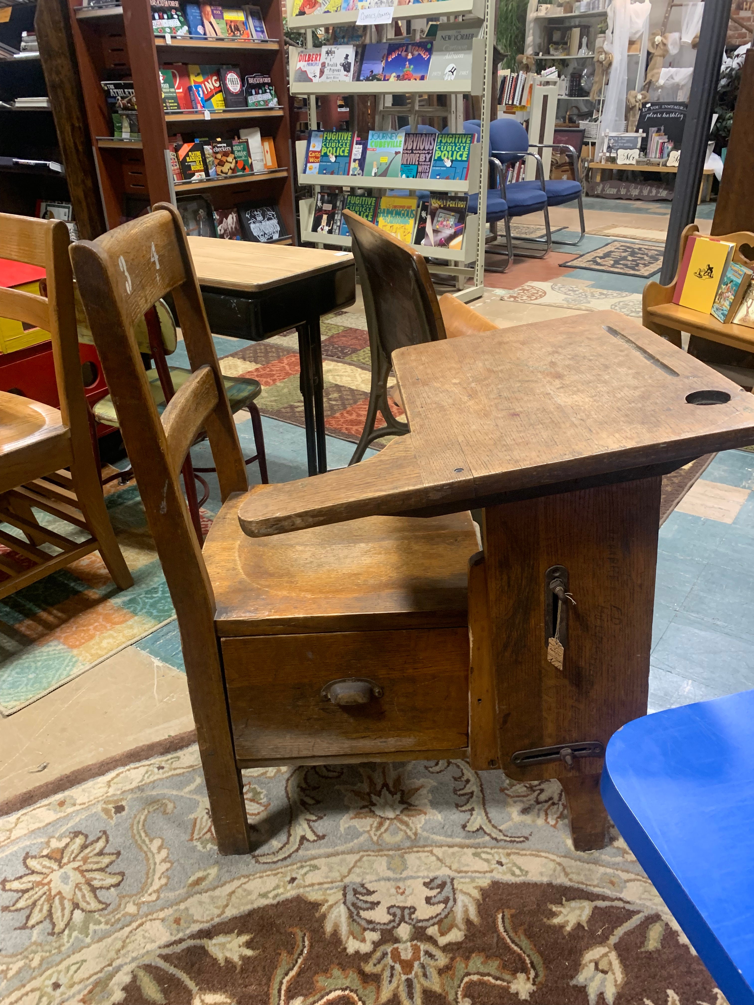Antique School Desk (Chair attached to Desk) Solid Wood | Little Shop of  Hoarders LLC, image size:3024x4032